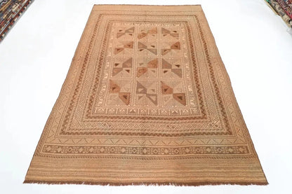 186 x 263 cm | Barjesta Beige Flat Weaved Afghan Tribal Hand Knotted Carpet Kilim