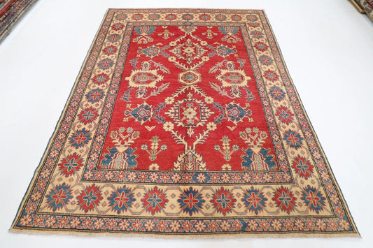 195 x 253 cm | Kazak Afghan Tribal Hand Knotted Veg Dye Wool Carpet