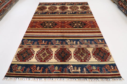 204 x 294 cm | Striped Afghan Tribal Hand Knotted Carpet
