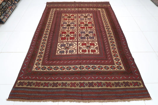 204 x 283 cm | Vintage Flat Weaved Kilim Afghan Tribal Hand Knotted Carpet