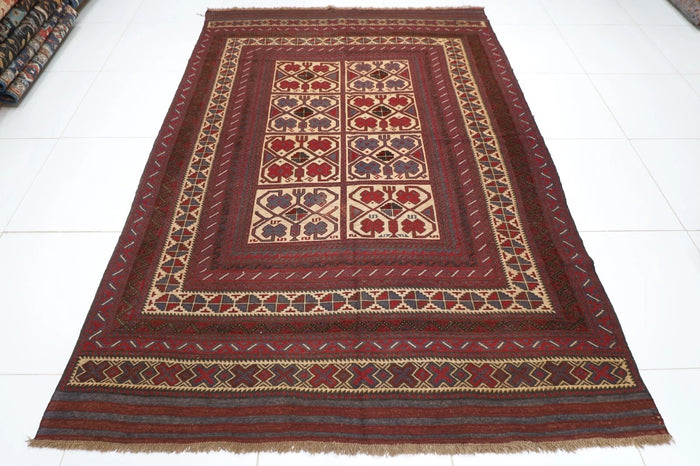 204 x 283 cm | Vintage Flat Weaved Kilim Afghan Tribal Hand Knotted Carpet