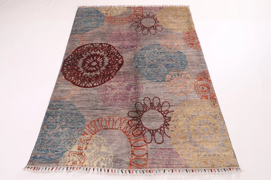 145 x 197 cm | Art Afghan Tribal Hand Knotted Veg Dye Wool Carpet