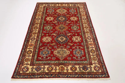149 x 208 cm | Kazak Afghan Tribal Hand Knotted Veg Dye Wool Carpet