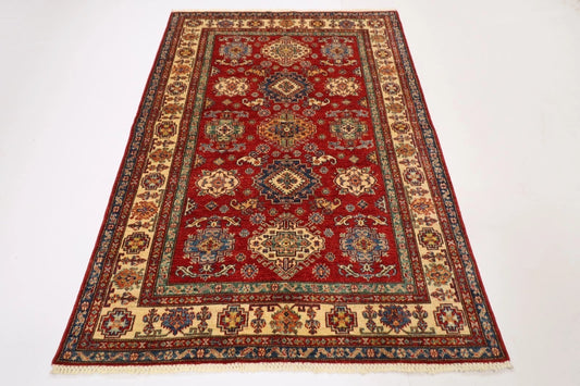 149 x 208 cm | Kazak Afghan Tribal Hand Knotted Veg Dye Wool Carpet