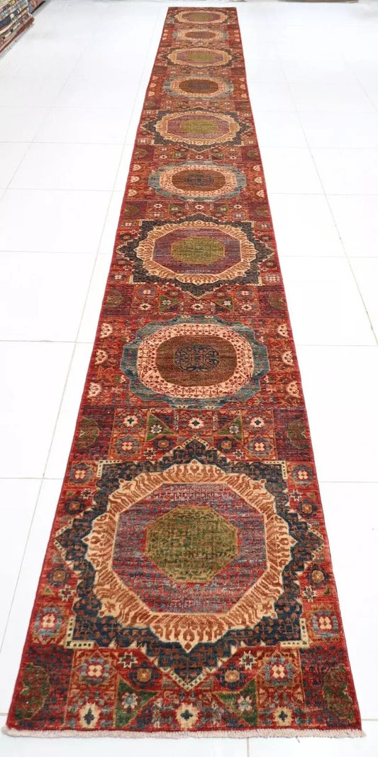 82 x 680 cm | Mamluk Afghan Tribal Hand Knotted Wool Runner