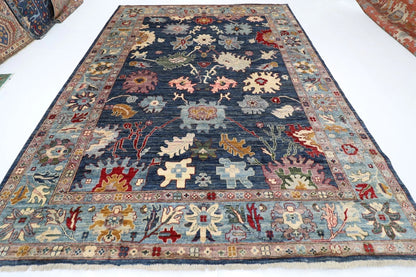 276 x 362 cm | Oushak Navy Afghan Tribal Hand Knotted Carpet