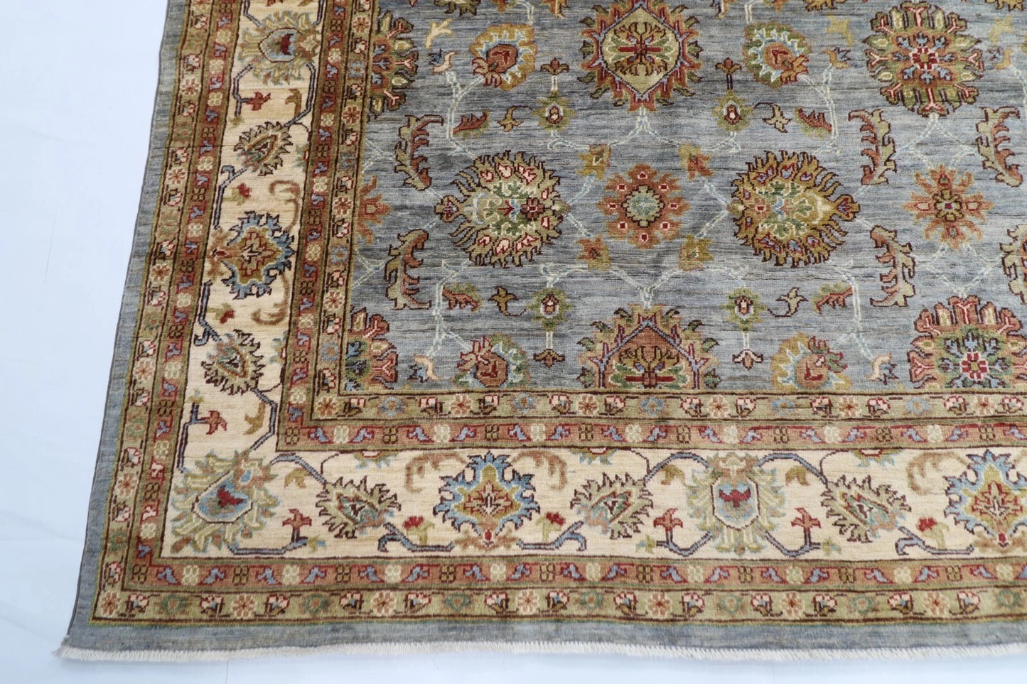 276 x 360 cm | Blueish Grey Afghan Tribal Hand Knotted Carpet