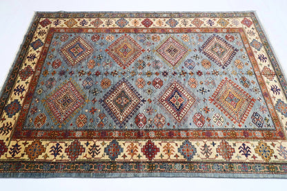 168 x 248 cm | Kazak Afghan Tribal Hand Knotted Veg Dye Wool Carpet
