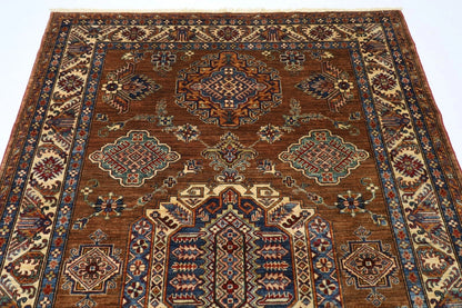 171 x 238 cm | Kazak Afghan Tribal Hand Knotted Veg Dye Wool Carpet caramel