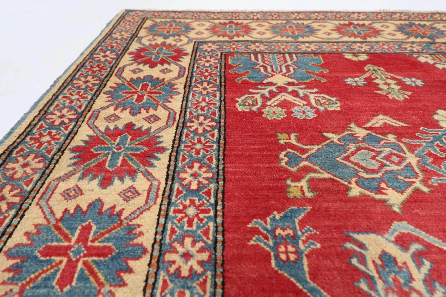 195 x 253 cm | Kazak Afghan Tribal Hand Knotted Veg Dye Wool Carpet