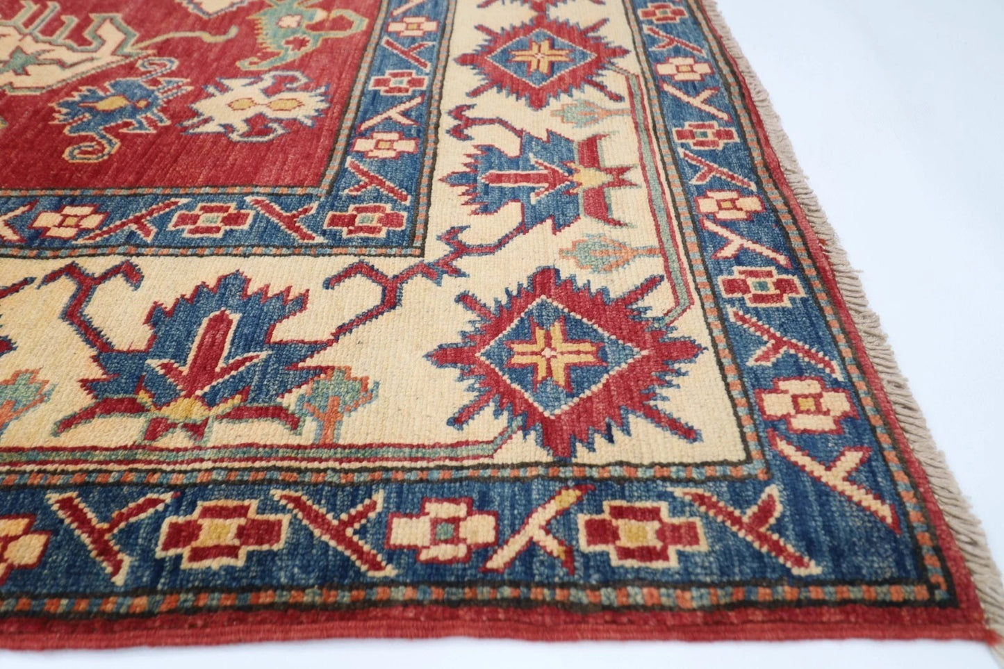 175 x 241 cm | Kazak Afghan Tribal Hand Knotted Veg Dye Wool Carpet