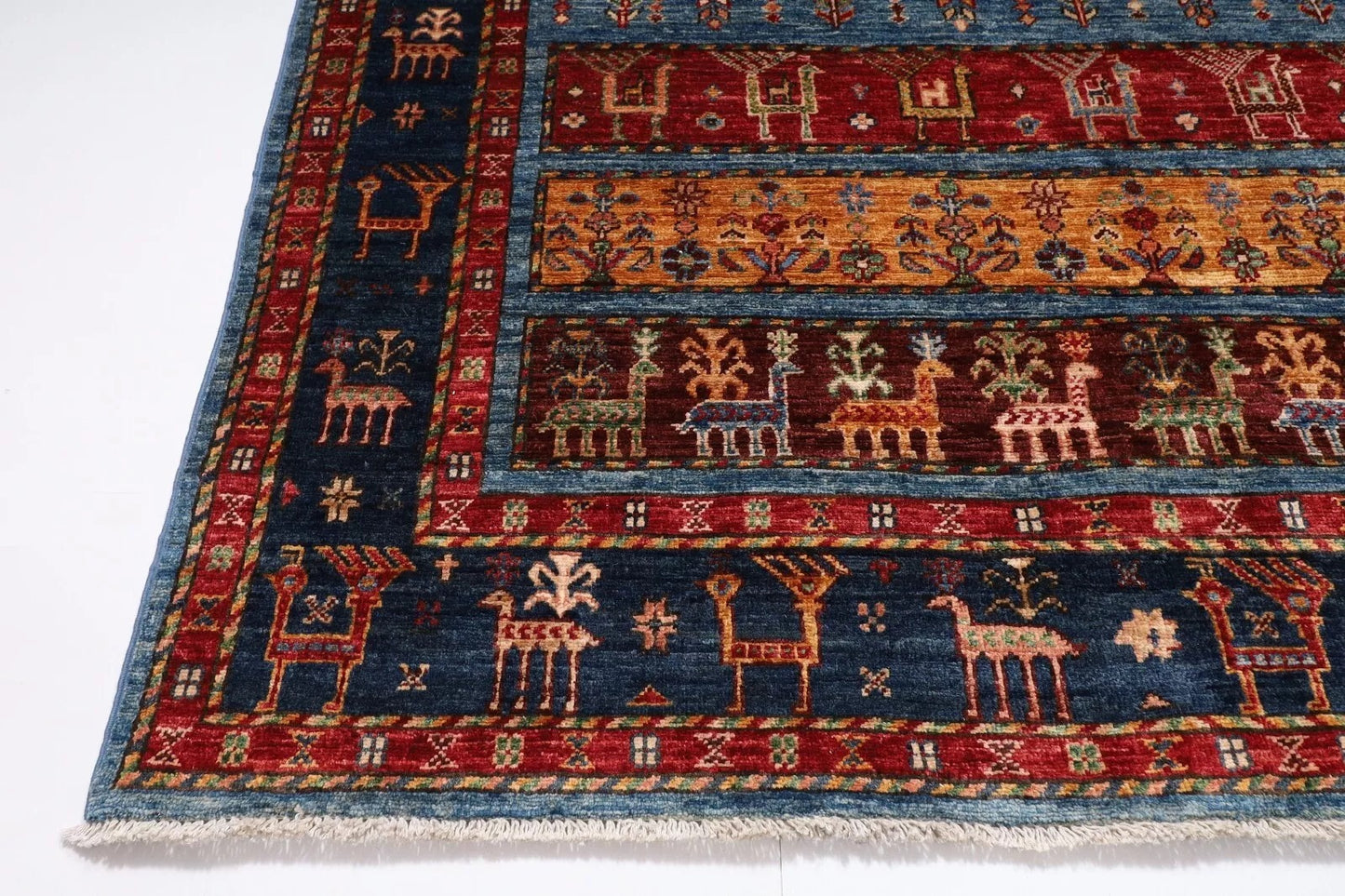 171 x 240 cm | Animal Afghan Tribal Hand Knotted Veg Dye Wool Carpet