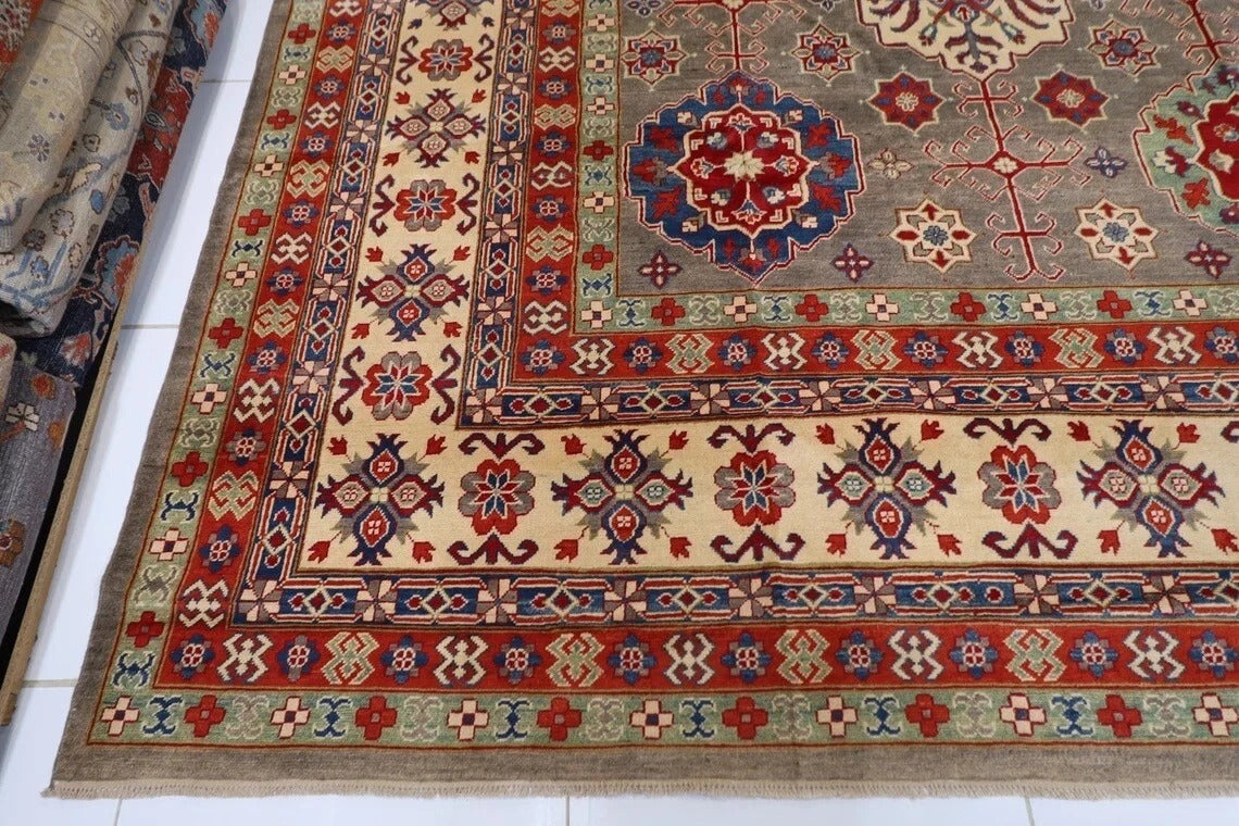 400 x 570 cm | Gray Tribal Large Size Area Rug Hand Knotted Carpet Living Room Rug