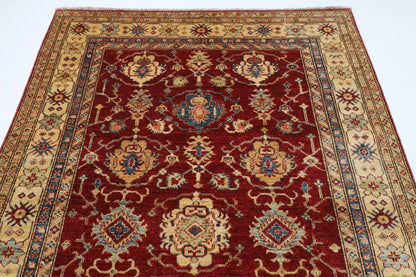 178 x 260 cm | Kazak Red Afghan Tribal Hand Knotted Veg Dye Wool Carpet