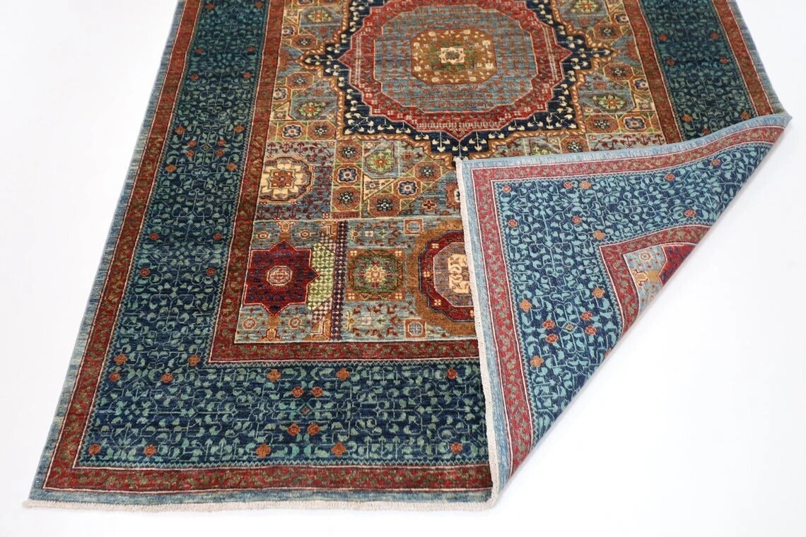 188 x 271 cm |  Mamluk Blue Afghan Tribal Hand Knotted Veg Dye Wool carpet