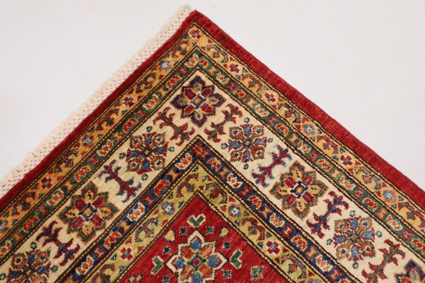 150 x 224 cm | Kazak Afghan Tribal Hand Knotted Veg Dye Wool Carpet