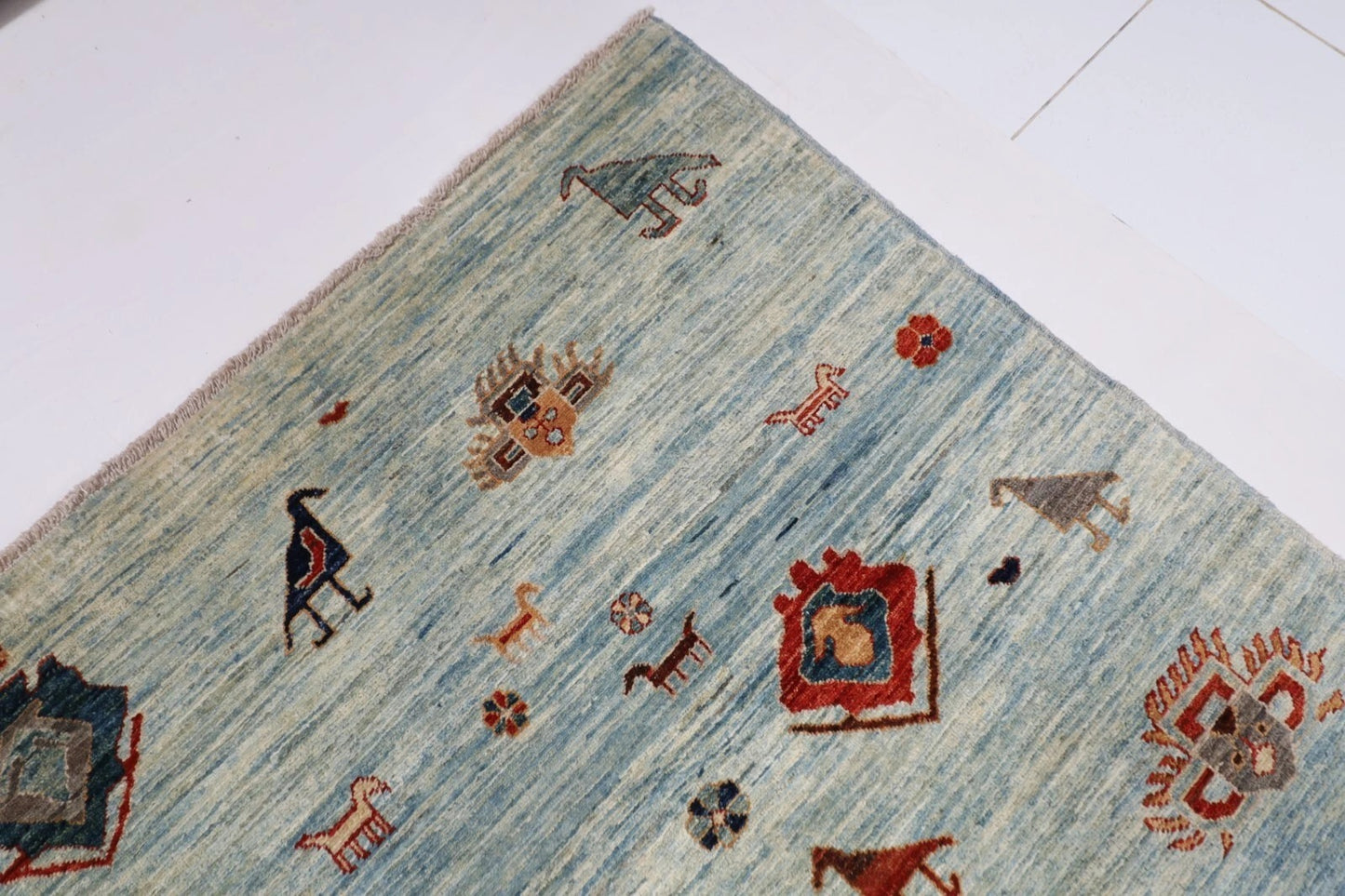 190 x 268 cm | Gabbeh Animal Blue Afghan Tribal Hand Knotted Veg Dye Wool Carpet