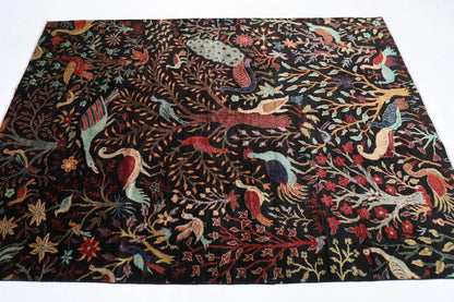 181 x 266 cm |  Birds Black Afghan Tribal Hand Knotted Veg Dye Wool carpet