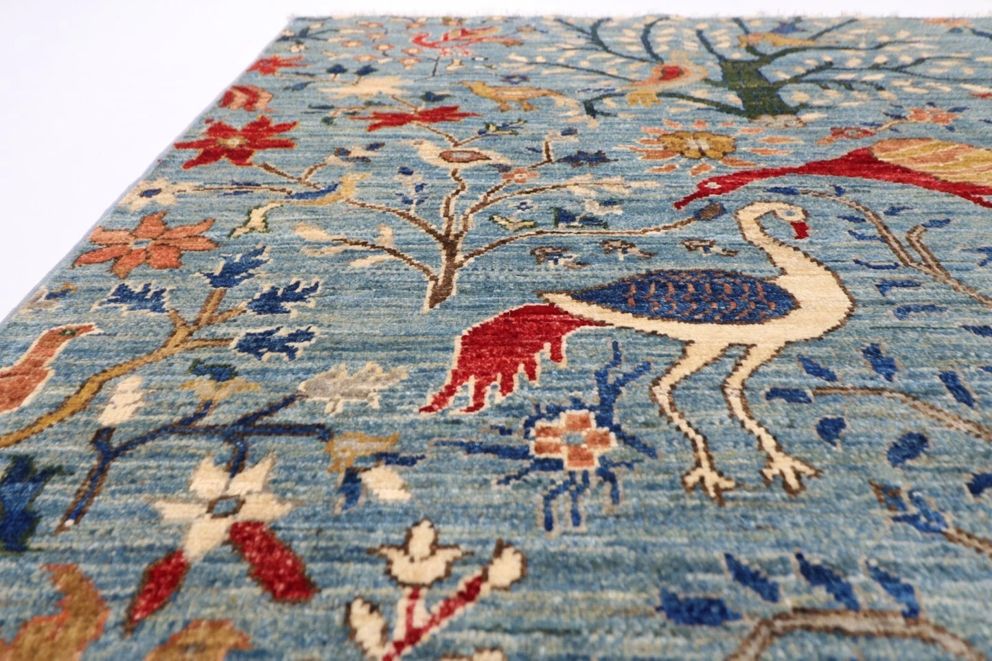 152 x 208 cm | Birds Afghan Tribal Hand Knotted Veg Dye Wool carpet