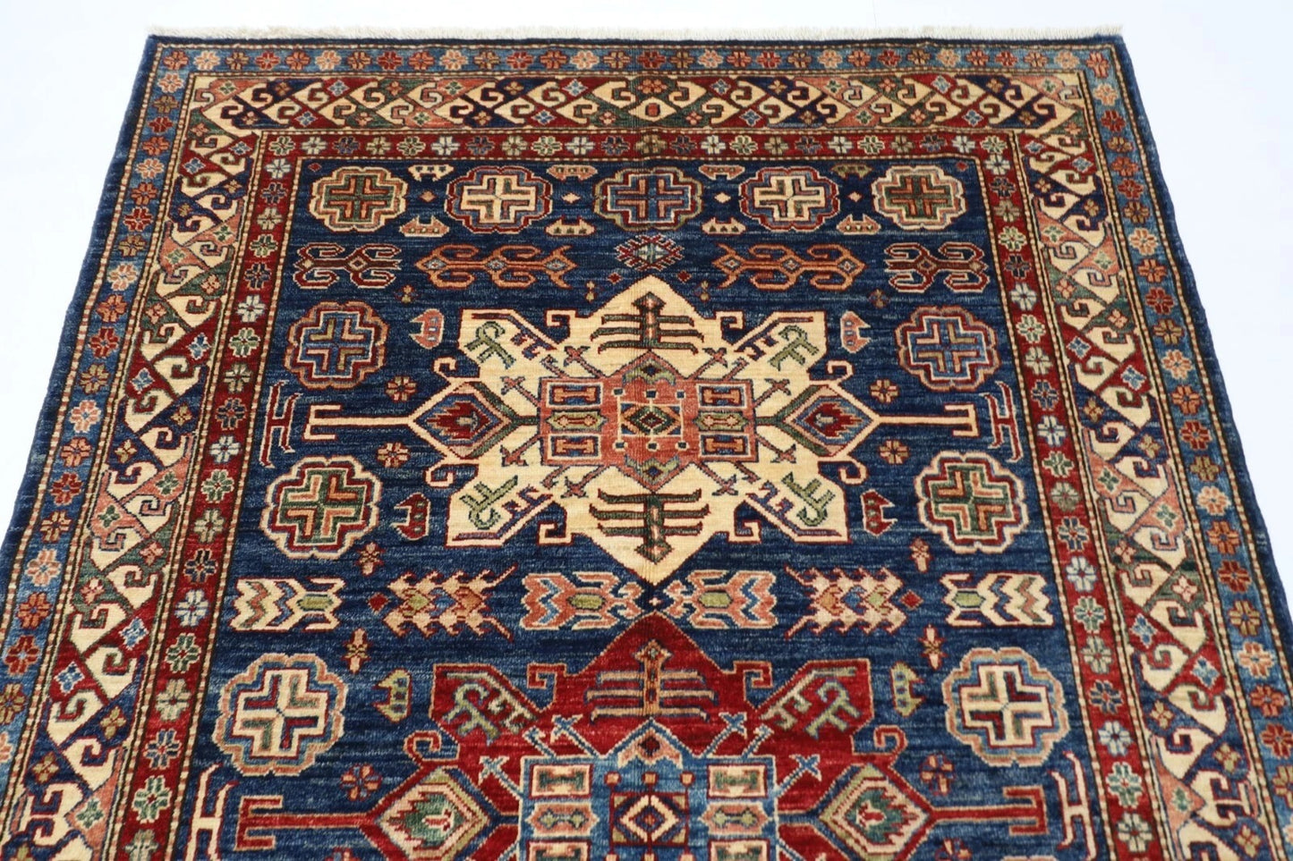 149 x 230 cm | Kazak Afghan Tribal Hand Knotted Veg Dye Wool Carpet
