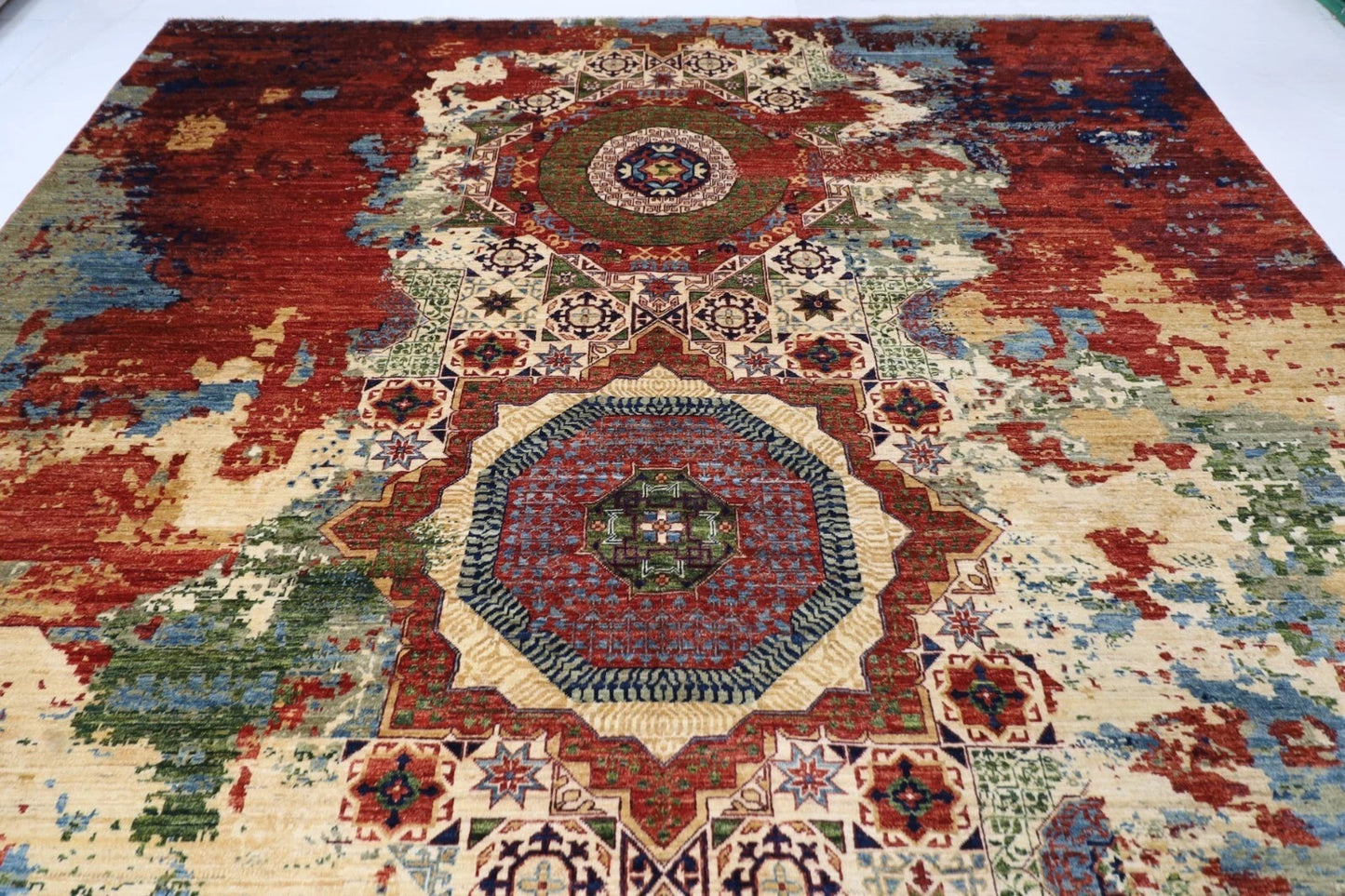 307 x 435 cm | Abstract Mamluk Afghan Hand Knotted Carpet