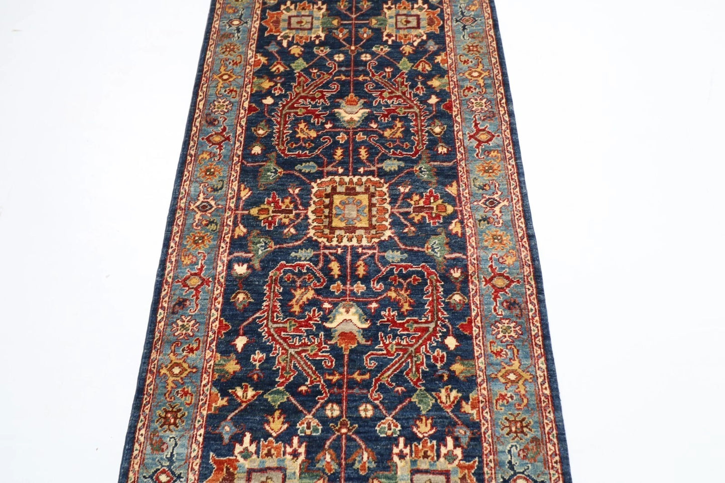 92 x 353 cm | Navy Afghan Tribal Hand Knotted Wool Runner