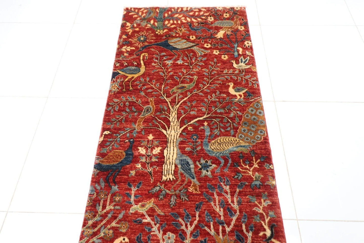 81 x 385 cm | Birds Afghan Tribal Hand Knotted Wool Runner