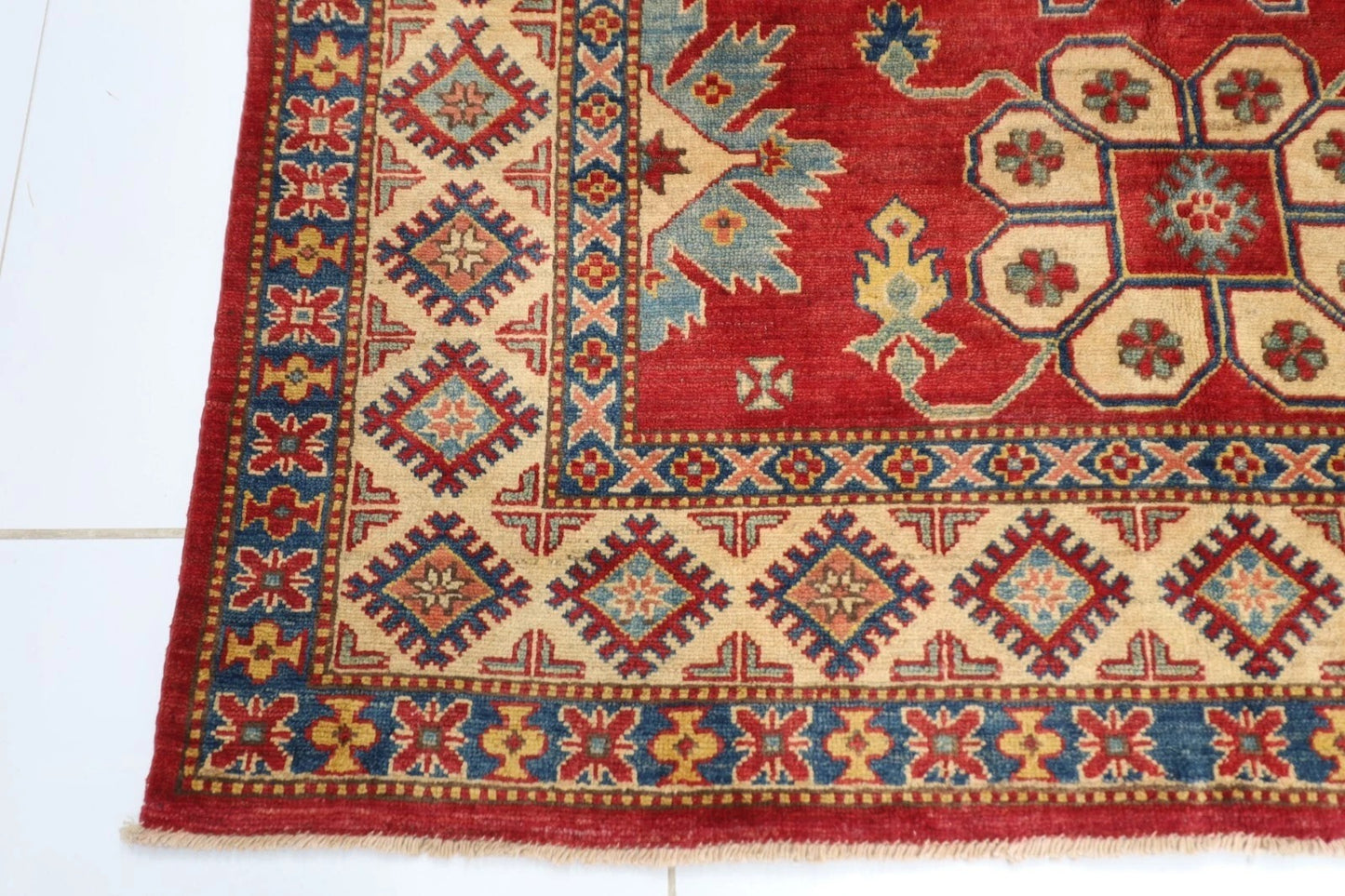 175 x 231 cm | Kazak Afghan Tribal Hand Knotted Veg Dye Wool Carpet