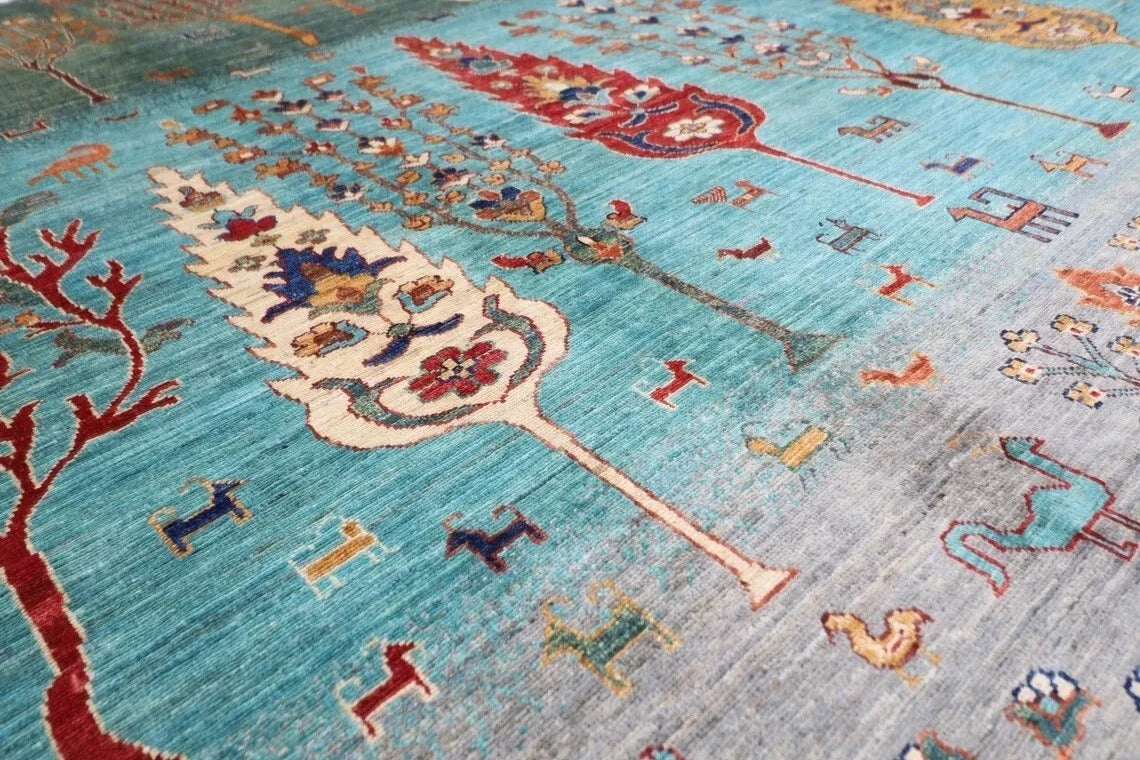 252 x 299 cm | Tree Afghan Tribal Hand Knotted Carpet