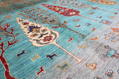 252 x 299 cm | Tree Afghan Tribal Hand Knotted Carpet