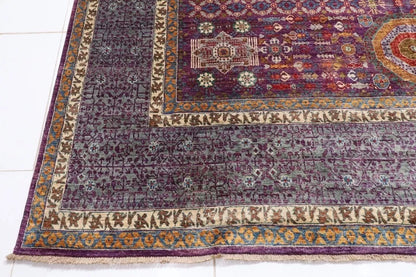 274 x 364 cm | Purple Mamluk Afghan Tribal Hand Knotted Carpet