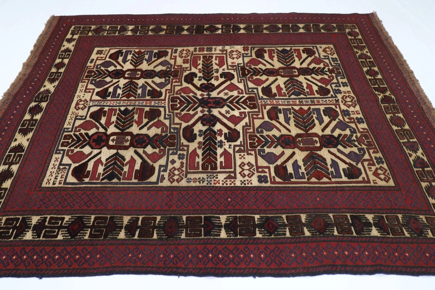 202 x 272 cm | Vintage Flat Weaved Kilim Afghan Tribal Hand Knotted Carpet
