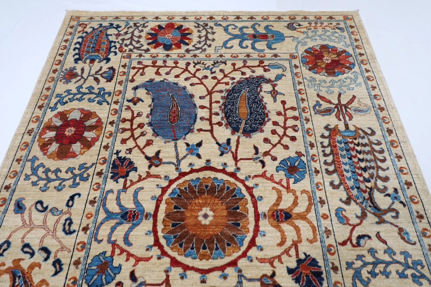 184 x 268 cm |  Suzani Beige Afghan Tribal Hand Knotted Veg Dye Wool carpet