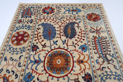 184 x 268 cm |  Suzani Beige Afghan Tribal Hand Knotted Veg Dye Wool carpet