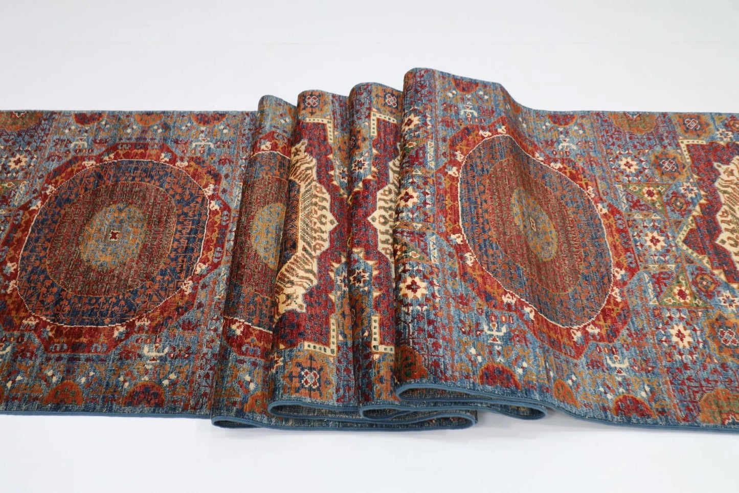 82 x 925 cm | Mamluk Blue Afghan Tribal Hand Knotted Wool Runner