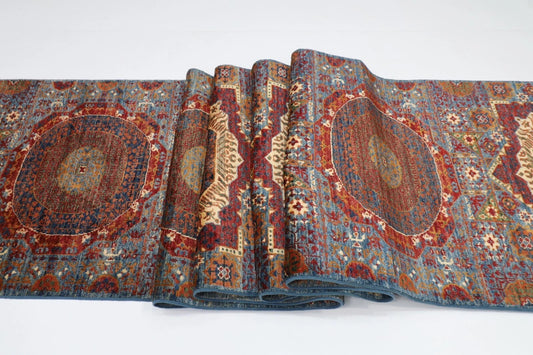 82 x 925 cm | Mamluk Blue Afghan Tribal Hand Knotted Wool Runner