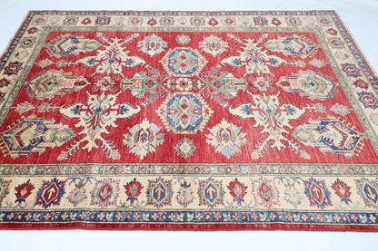 183 x 248 cm | Kazak Afghan Tribal Hand Knotted Veg Dye Wool Carpet