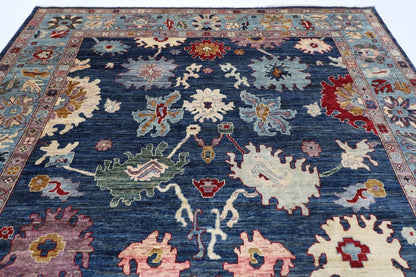 276 x 362 cm | Oushak Navy Afghan Tribal Hand Knotted Carpet