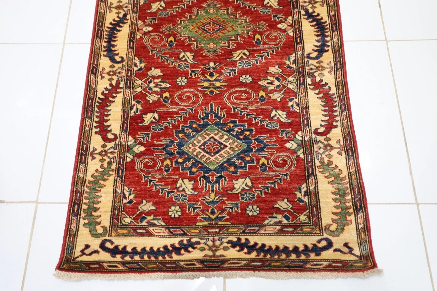97 x 583 cm | Kazak Red Afghan Tribal Hand Knotted Wool Runner