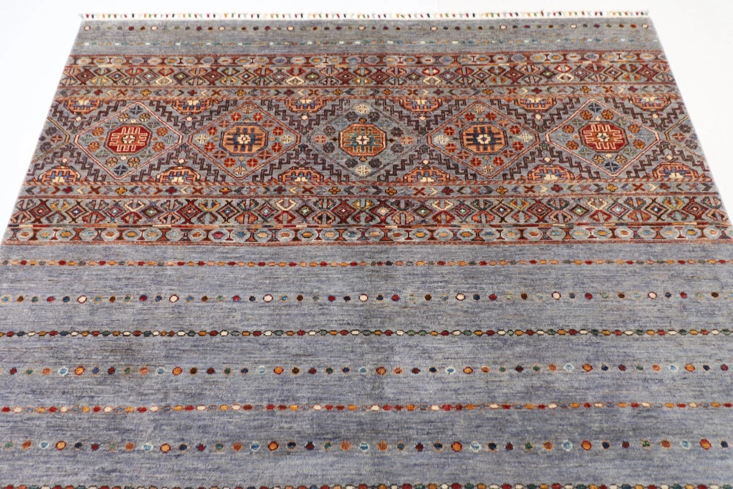 179 x 250 cm | Blueish Grey Afghan Tribal Hand Knotted Veg Dye Wool Carpet
