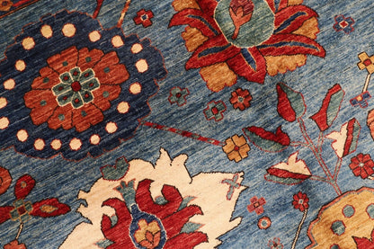 178 x 270 cm | Sozani Floral Blue Afghan Tribal Hand Knotted Veg Dye Wool Carpet
