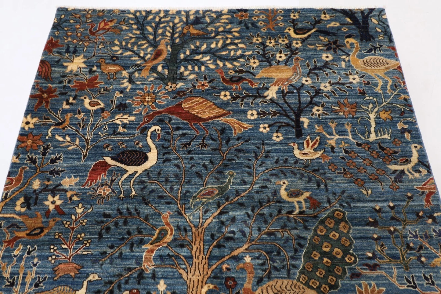 153 x 200 cm | Birds Afghan Tribal Hand Knotted Veg Dye Wool Carpet