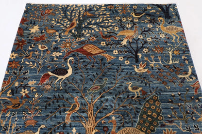 153 x 200 cm | Birds Afghan Tribal Hand Knotted Veg Dye Wool Carpet