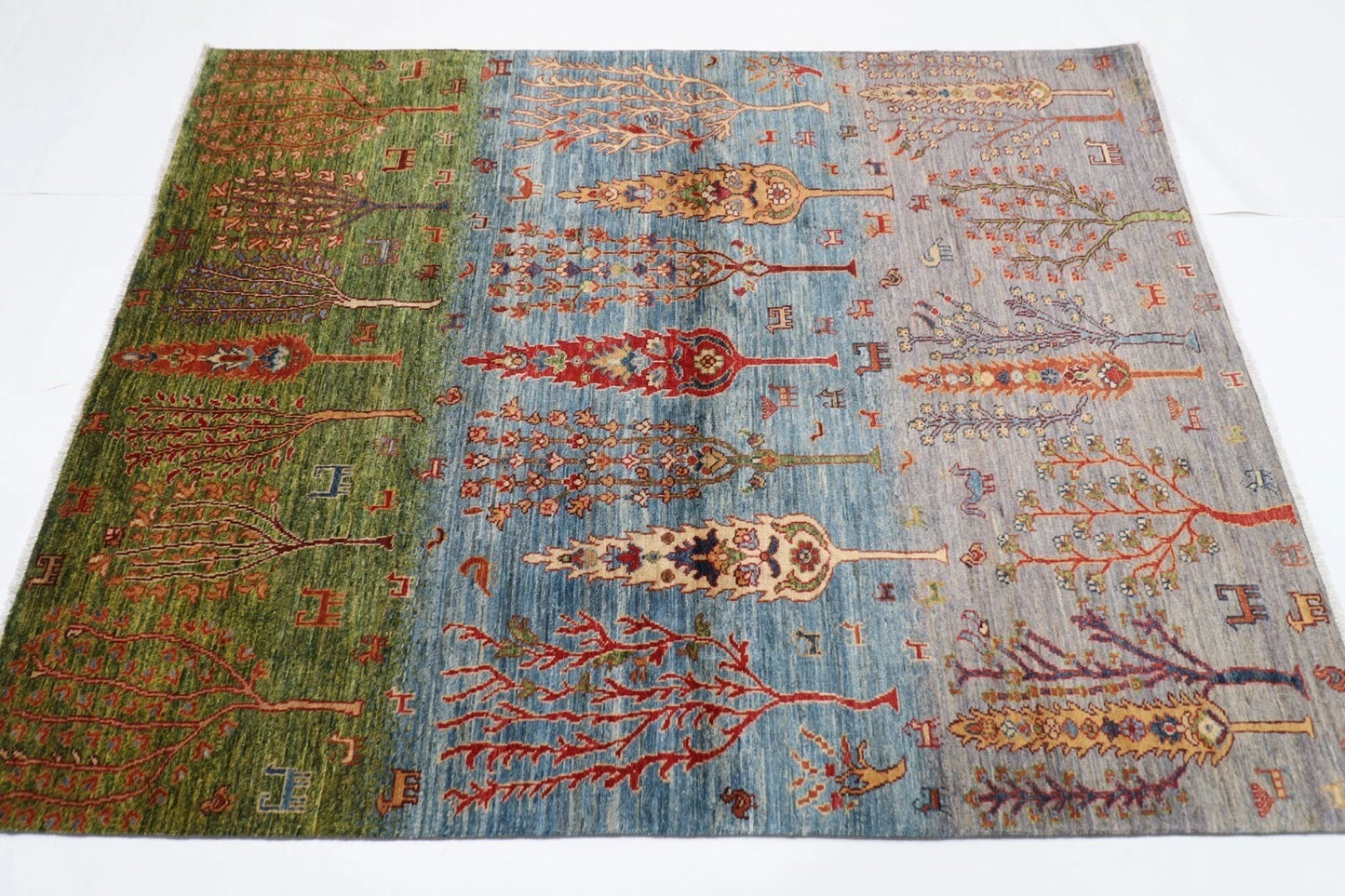 153 x 203 cm | Trees Afghan Tribal Hand Knotted Veg Dye Wool carpet