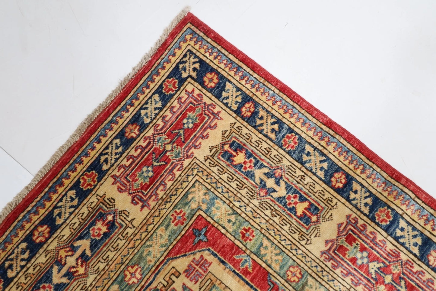 172 x 253 cm | Kazak Afghan Tribal Hand Knotted Veg Dye Wool Carpet