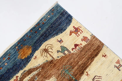 180 x 266 cm | Landscape Gabbeh Afghan Tribal Hand Knotted Veg Dye Wool Carpet
