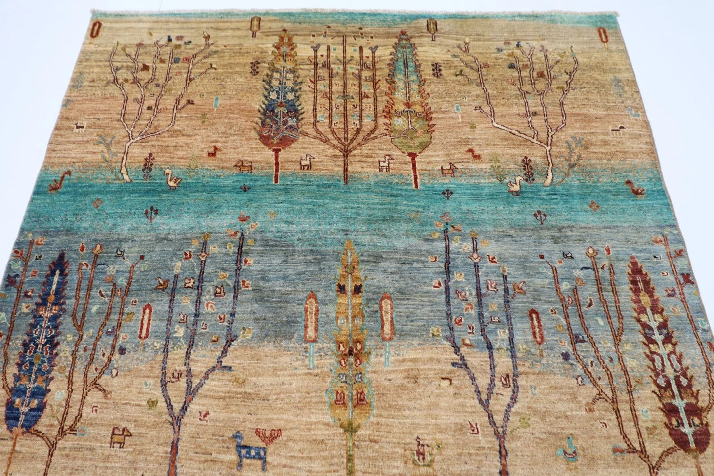 166 x 247 cm | Landscape Afghan Tribal Hand Knotted Veg Dye Wool Carpet