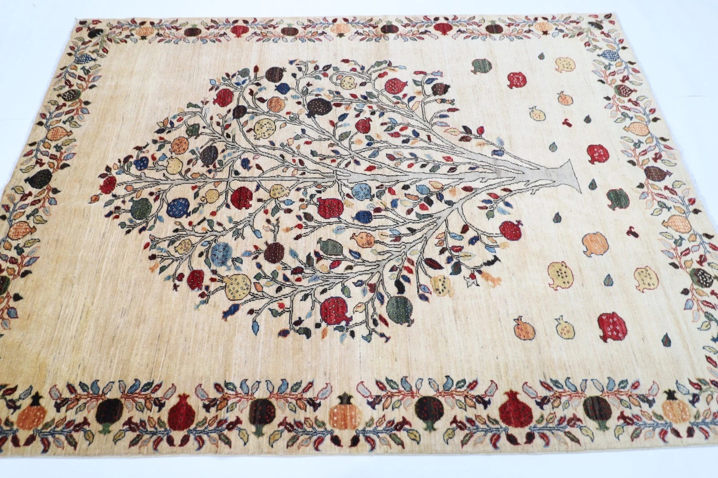 180 x 250 cm | Beige Afghan Tribal Hand Knotted Veg Dye Wool Carpet