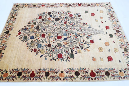 180 x 250 cm | Beige Afghan Tribal Hand Knotted Veg Dye Wool Carpet