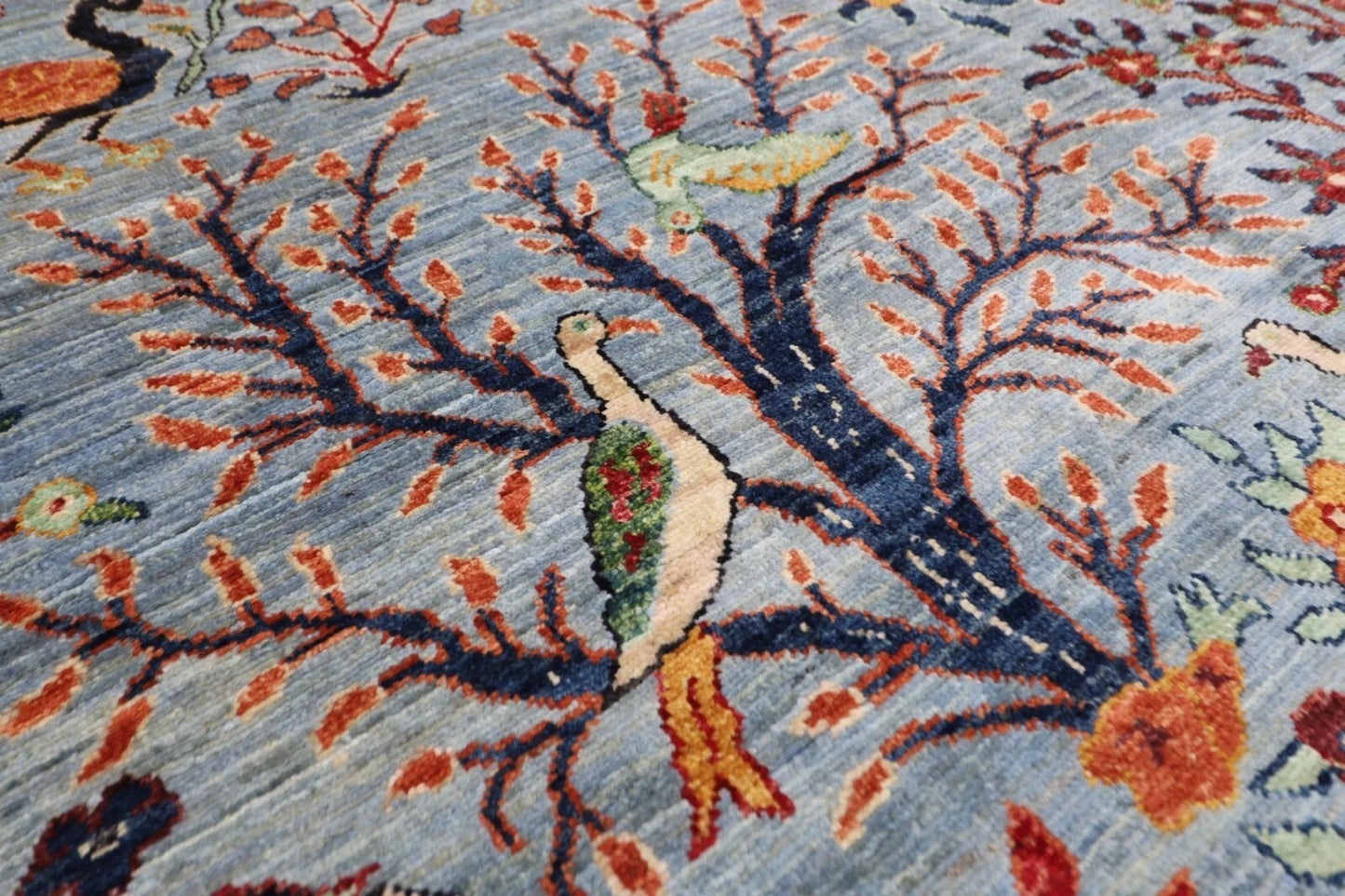 188 x 266 cm |  Birds Gray Afghan Tribal Hand Knotted Veg Dye Wool carpet